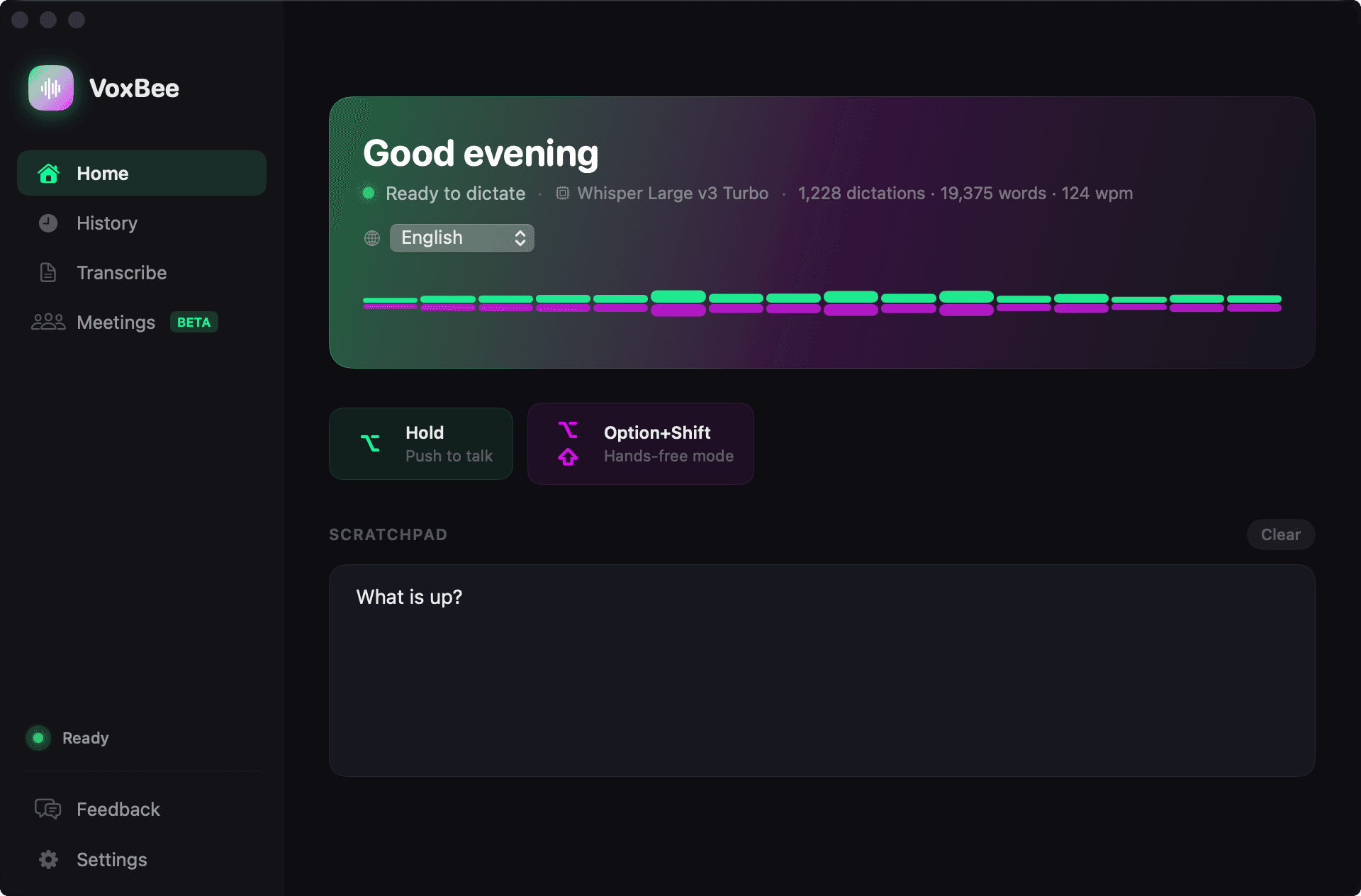 VoxBee app — speech-to-text, transcription and meeting notes on Mac and Linux